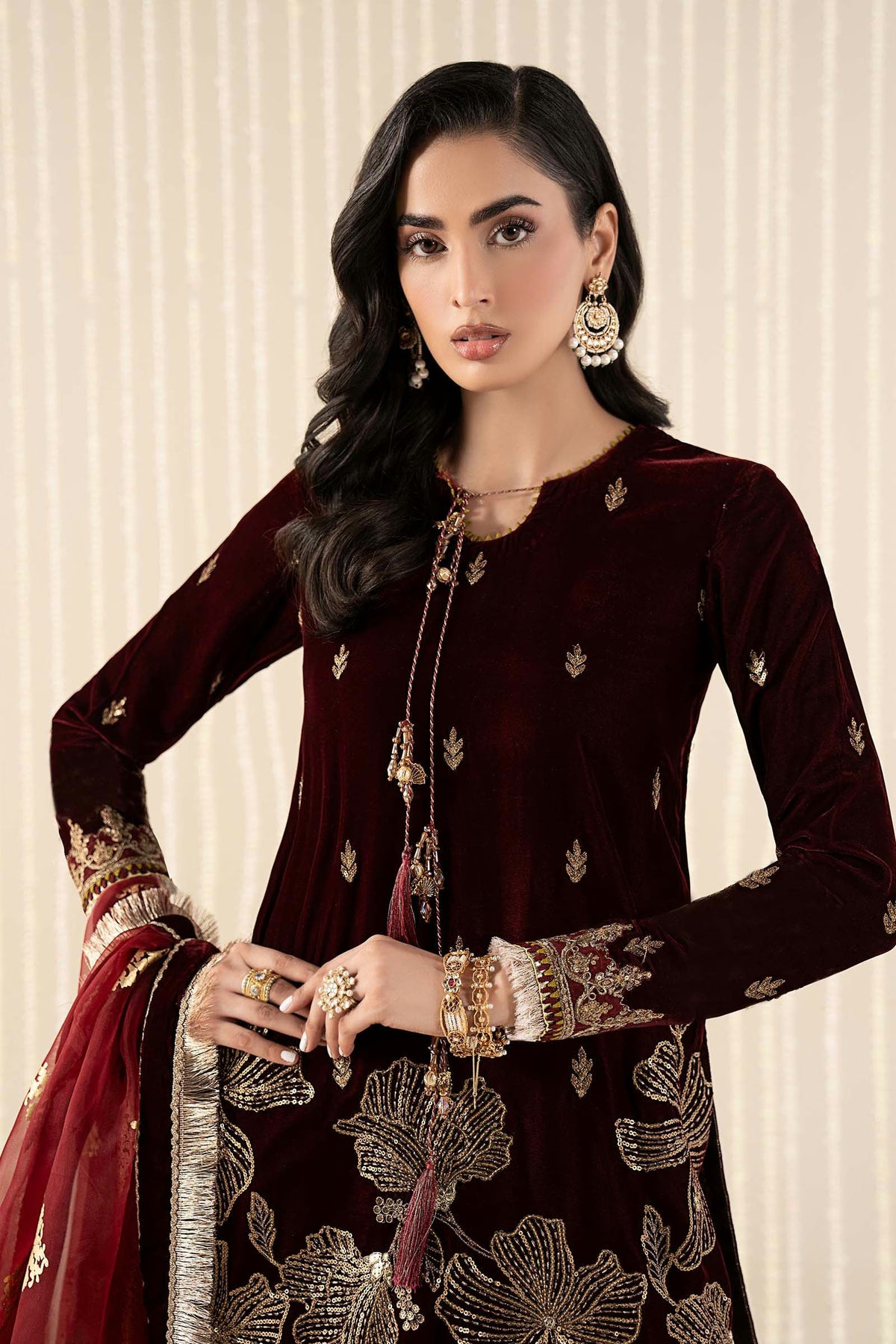Maria.B Luxury Formals Velvet '26 - 3 Piece Embroidered Velvet Suit | SFW2543-MRN
