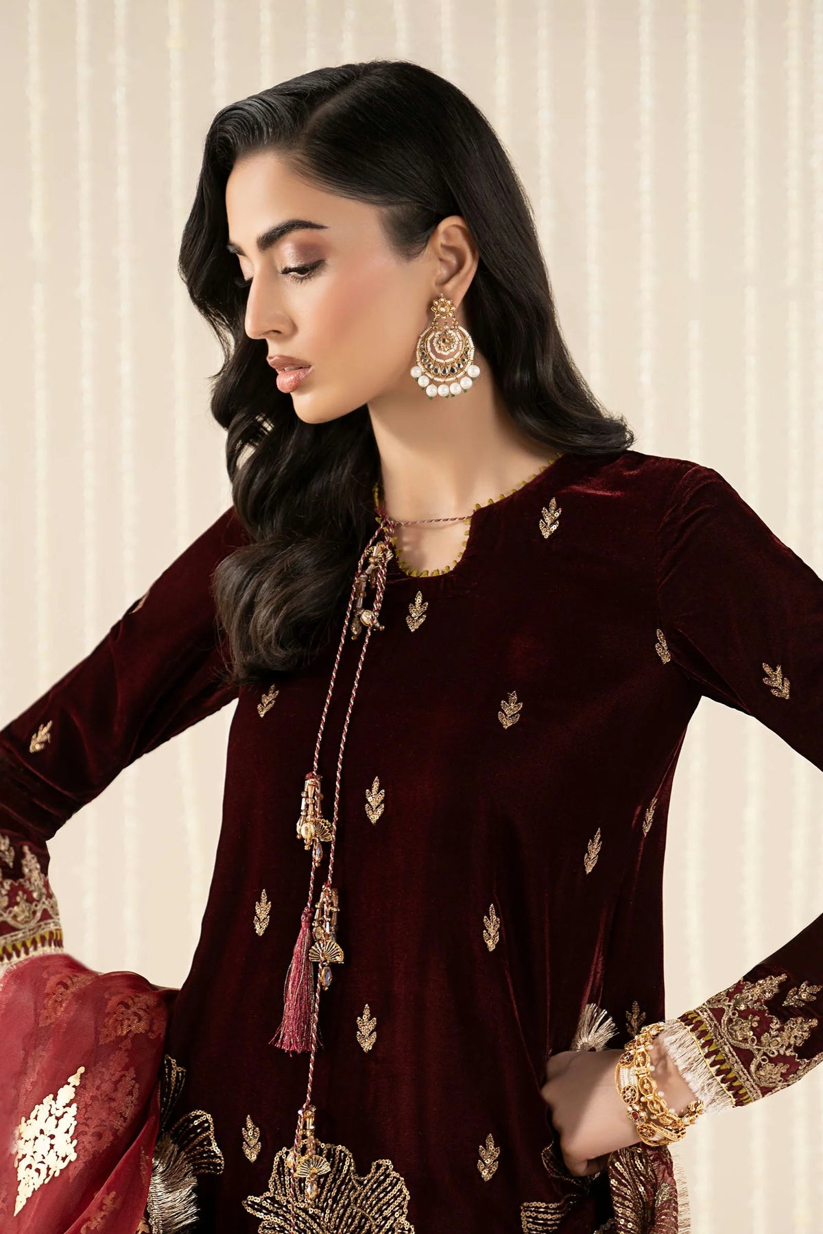 Maria.B Luxury Formals Velvet '26 - 3 Piece Embroidered Velvet Suit | SFW2543-MRN