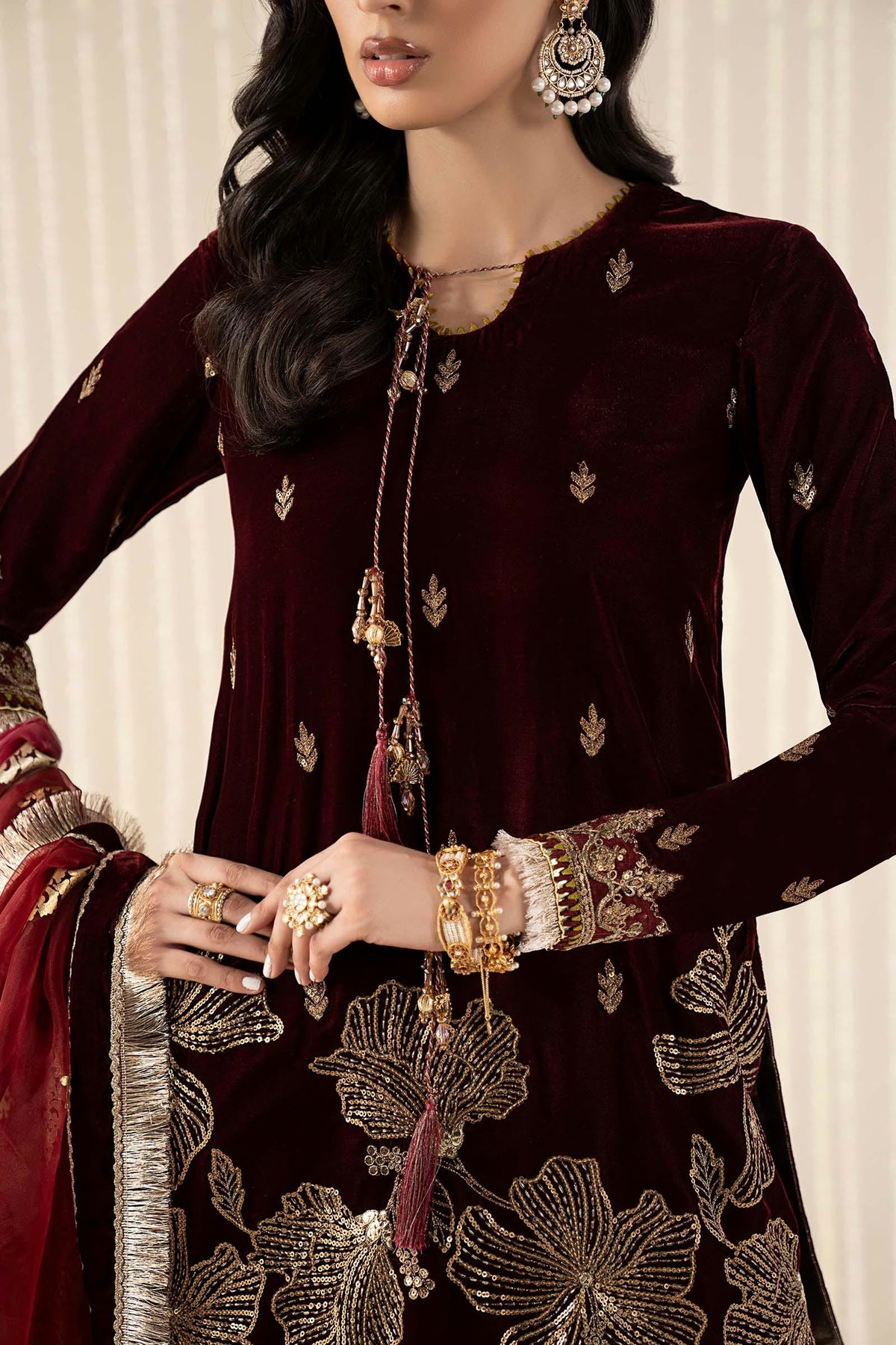 Maria.B Luxury Formals Velvet '26 - 3 Piece Embroidered Velvet Suit | SFW2543-MRN