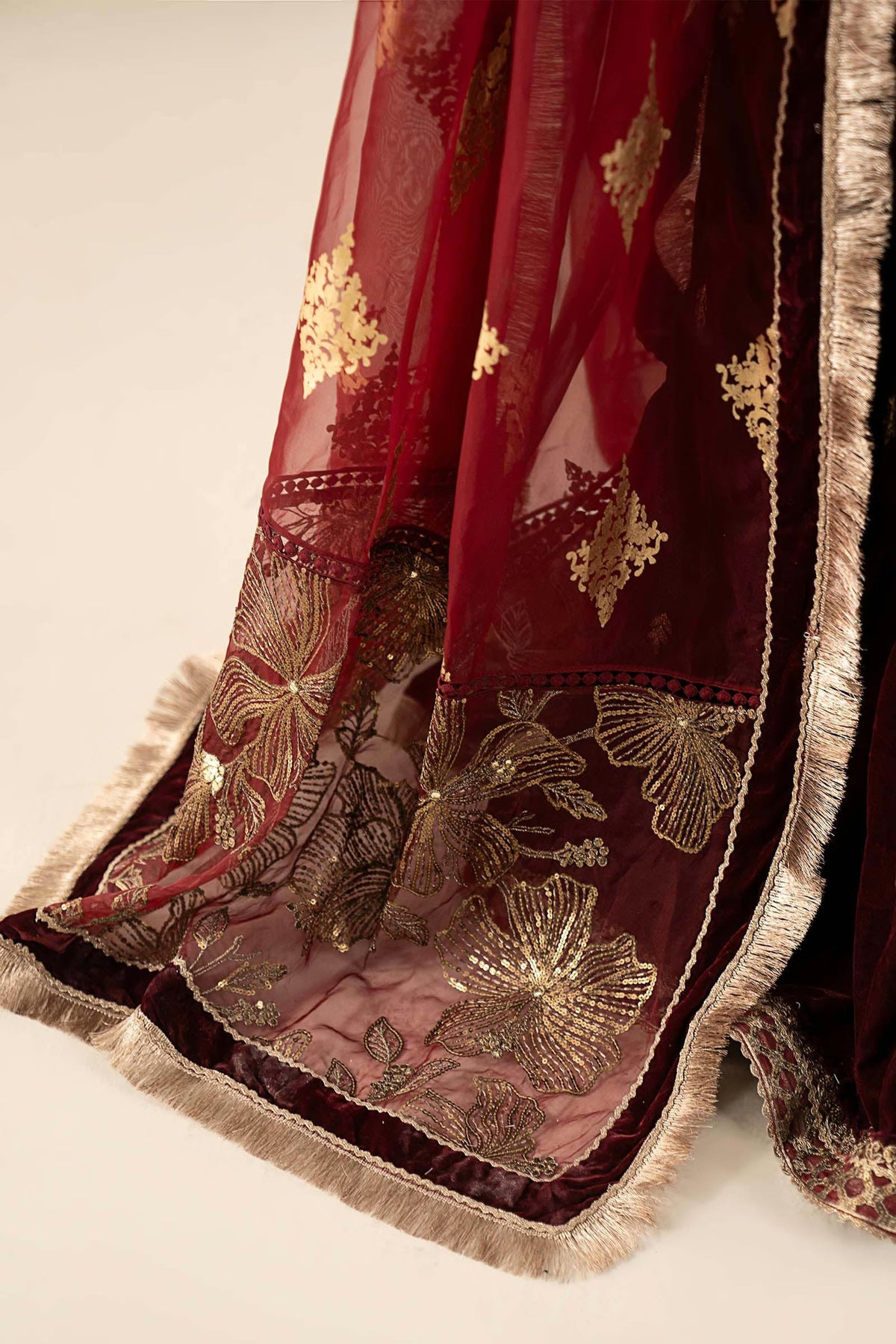 Maria.B Luxury Formals Velvet '26 - 3 Piece Embroidered Velvet Suit | SFW2543-MRN