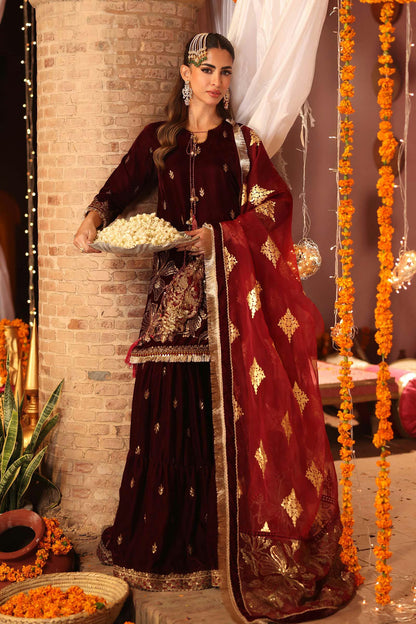 Maria.B Luxury Formals Velvet '26 - 3 Piece Embroidered Velvet Suit | SFW2543-MRN