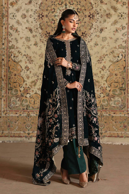 Maria.B Luxury Formals Velvet '26 - 3 Piece Embroidered Velvet Suit | SFW2546-GRN