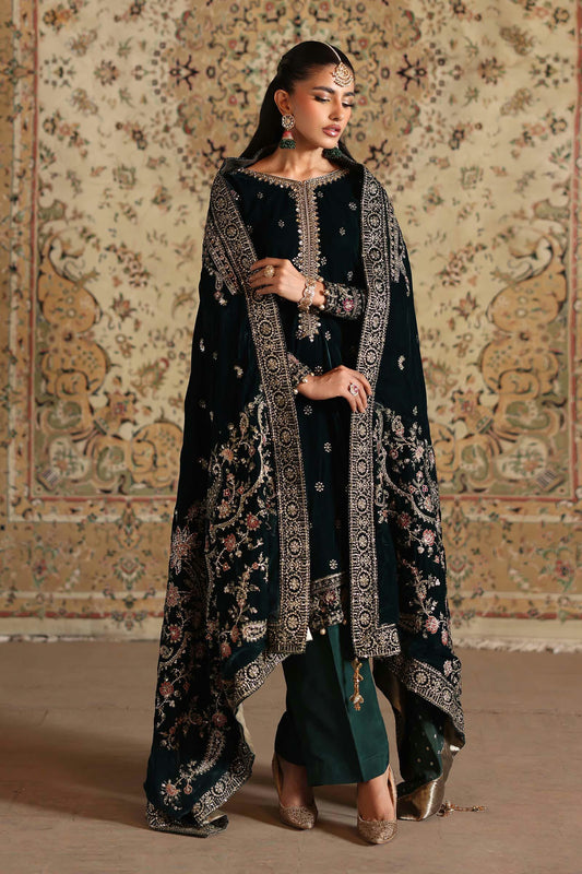 Maria.B Luxury Formals Velvet '26 - 3 Piece Embroidered Velvet Suit | SFW2546-GRN