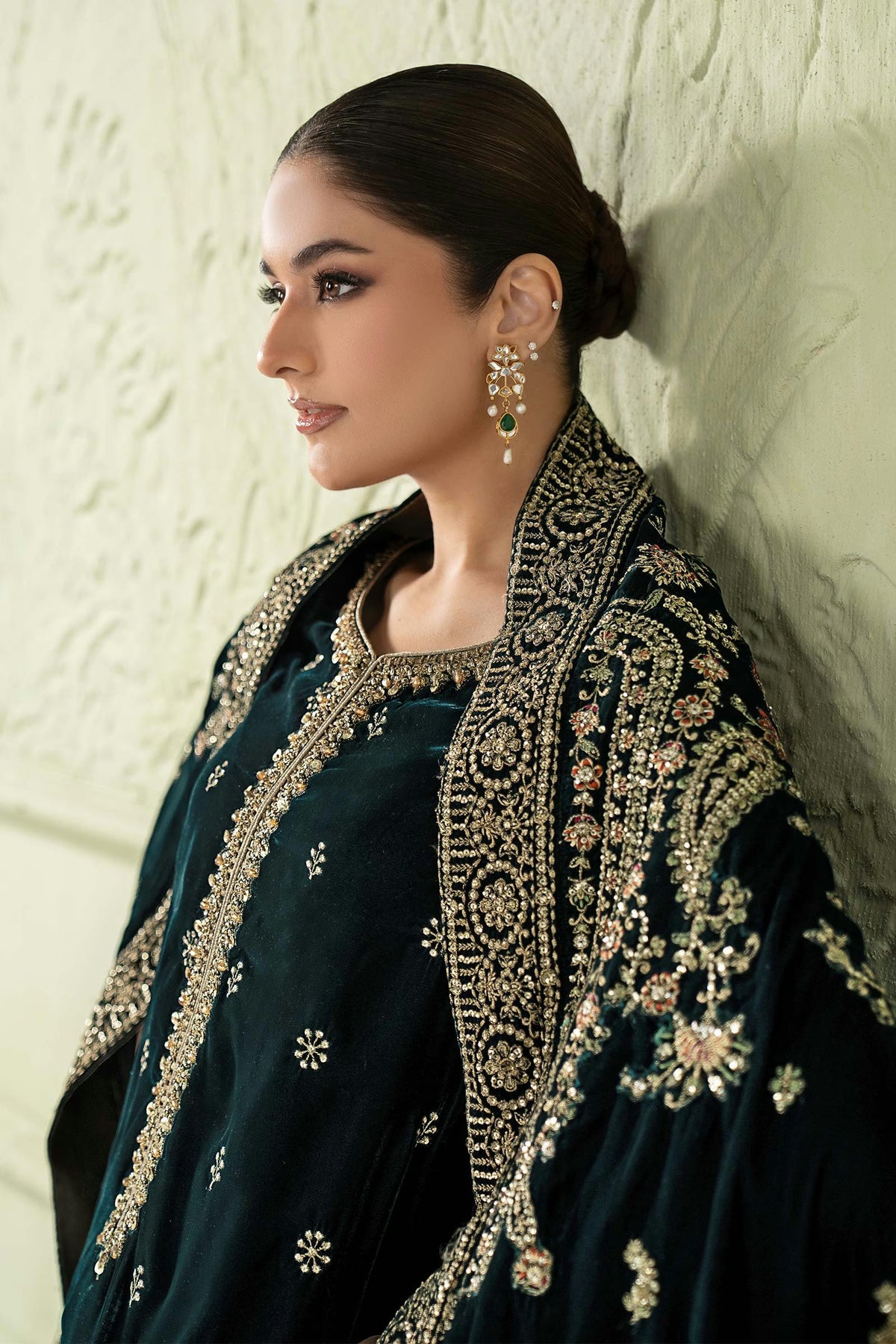 Maria.B Luxury Formals Velvet '26 - 3 Piece Embroidered Velvet Suit | SFW2546-GRN