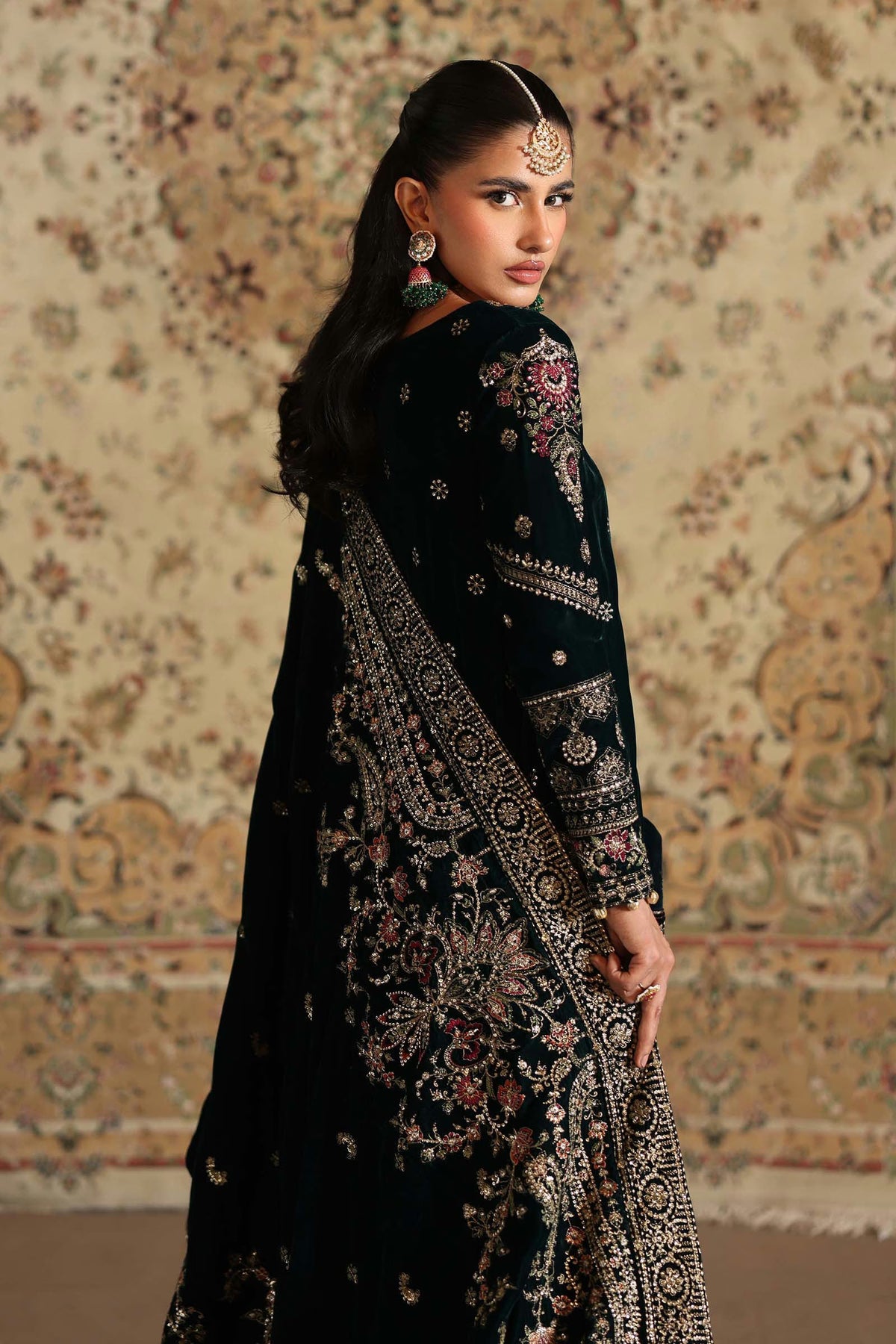 Maria.B Luxury Formals Velvet '26 - 3 Piece Embroidered Velvet Suit | SFW2546-GRN