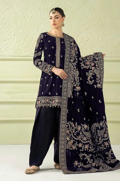 Maria.B Luxury Formals Velvet '26 - 3 Piece Embroidered Velvet Suit | SFW2546-PRP