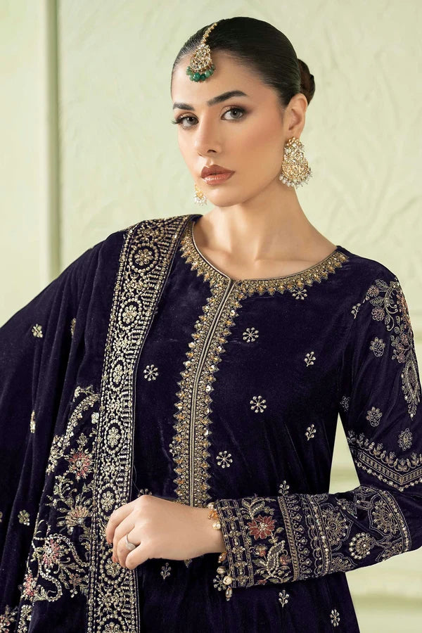 Maria.B Luxury Formals Velvet '26 - 3 Piece Embroidered Velvet Suit | SFW2546-PRP