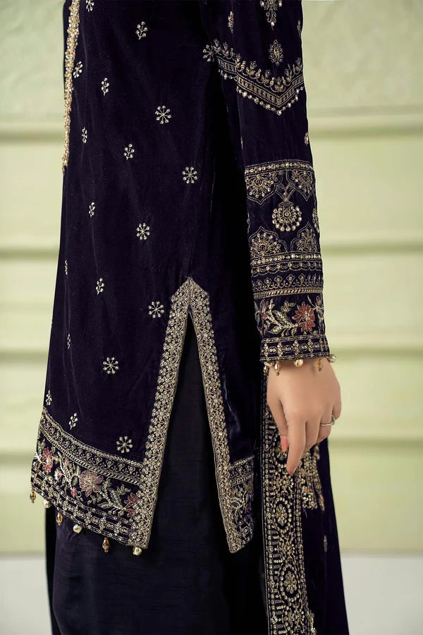 Maria.B Luxury Formals Velvet '26 - 3 Piece Embroidered Velvet Suit | SFW2546-PRP