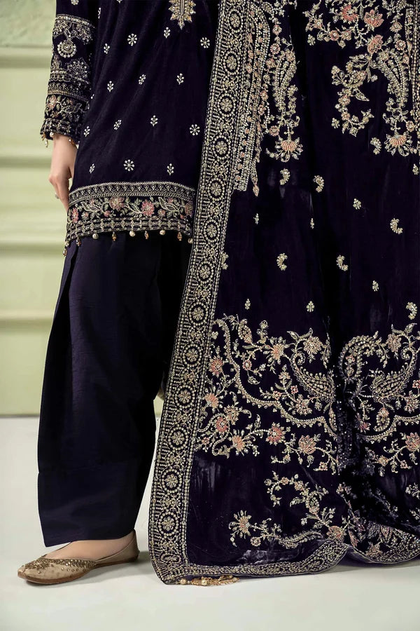 Maria.B Luxury Formals Velvet '26 - 3 Piece Embroidered Velvet Suit | SFW2546-PRP