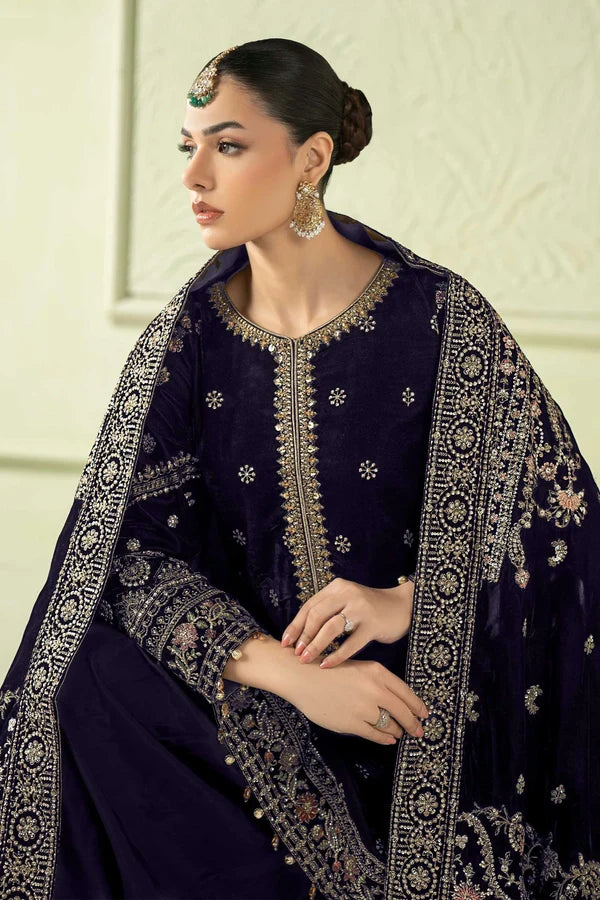 Maria.B Luxury Formals Velvet '26 - 3 Piece Embroidered Velvet Suit | SFW2546-PRP