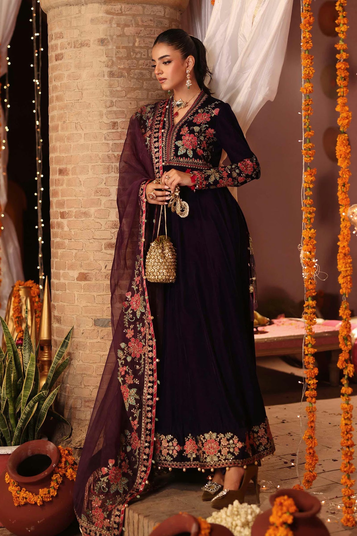 Maria.B Luxury Formals Velvet '26 - 3 Piece Embroidered Velvet Suit | SFW2559-PRP