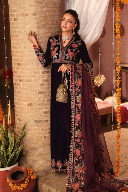 Maria.B Luxury Formals Velvet '26 - 3 Piece Embroidered Velvet Suit | SFW2559-PRP