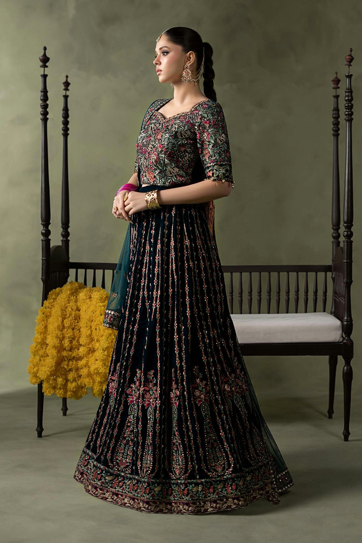 Maria.B Luxury Formals Velvet '26 - 3 Piece Embroidered Velvet Suit | SFW2602-TEL