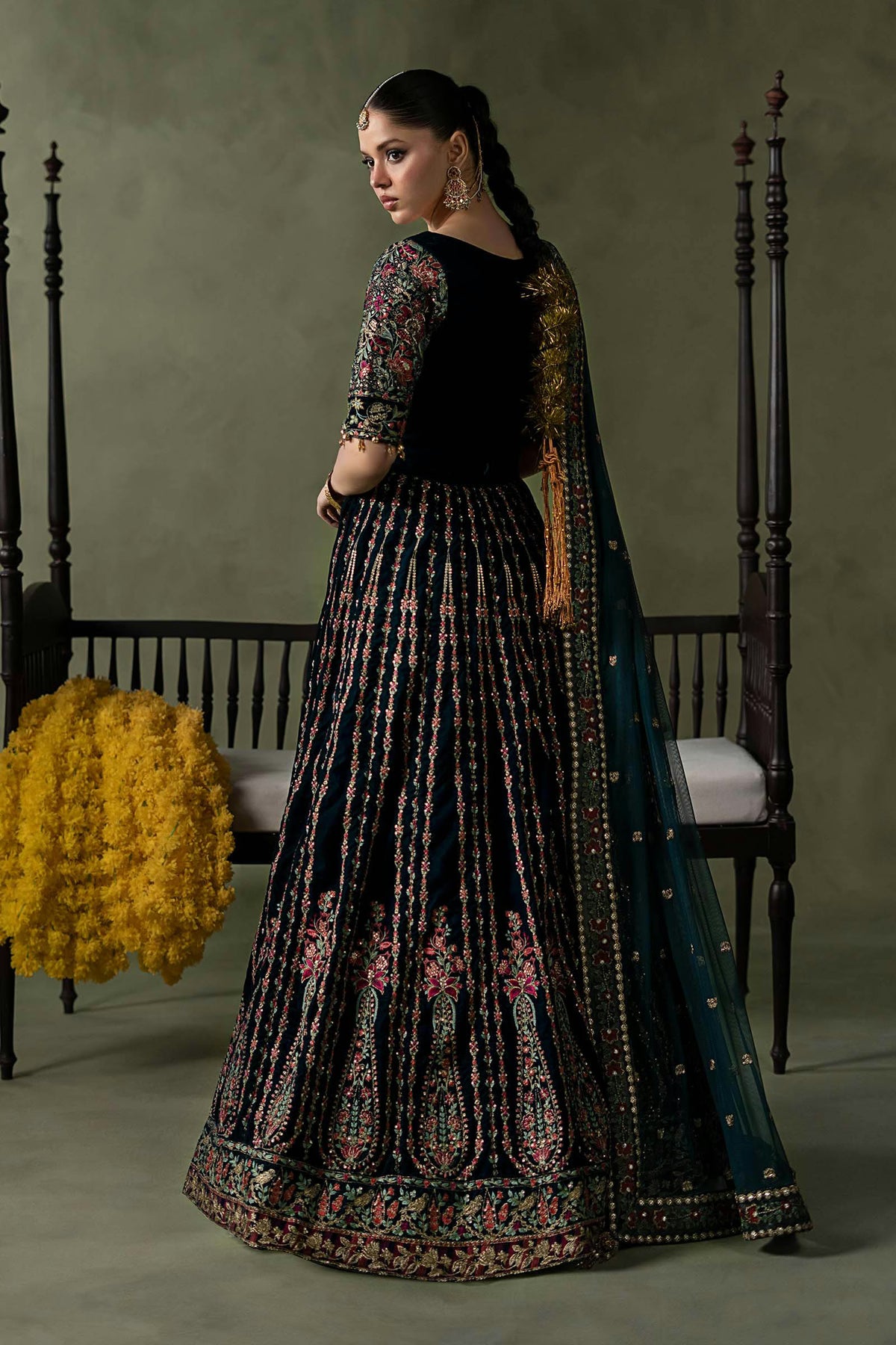 Maria.B Luxury Formals Velvet '26 - 3 Piece Embroidered Velvet Suit | SFW2602-TEL