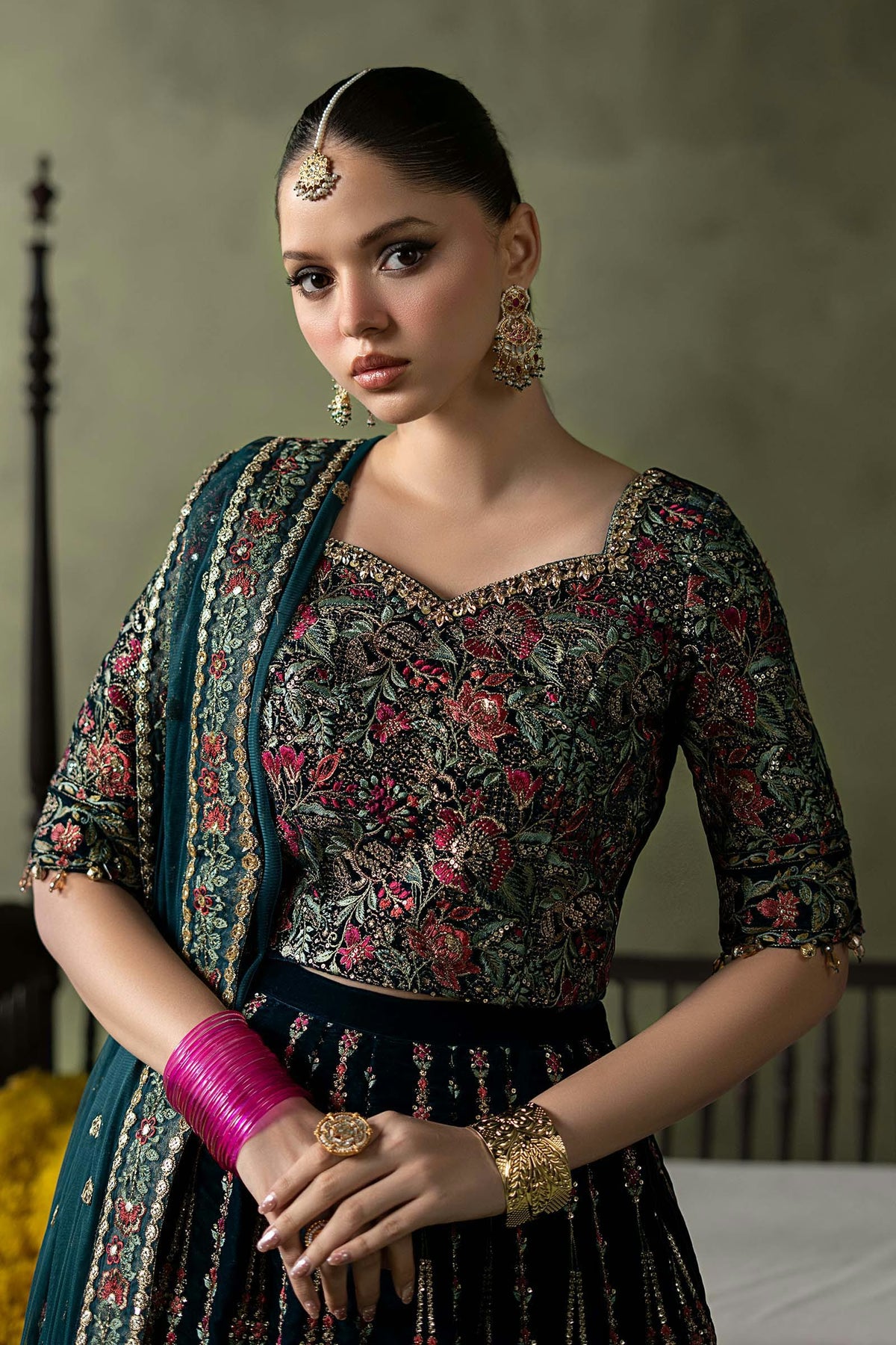 Maria.B Luxury Formals Velvet '26 - 3 Piece Embroidered Velvet Suit | SFW2602-TEL