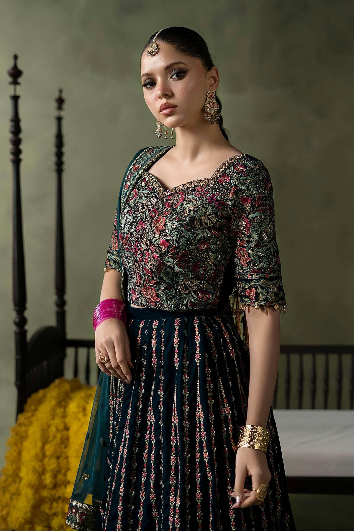 Maria.B Luxury Formals Velvet '26 - 3 Piece Embroidered Velvet Suit | SFW2602-TEL