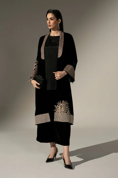 Maria.B Luxury Formals Velvet '26 - 3 Piece Embroidered Velvet Suit | SFW2638-BLK