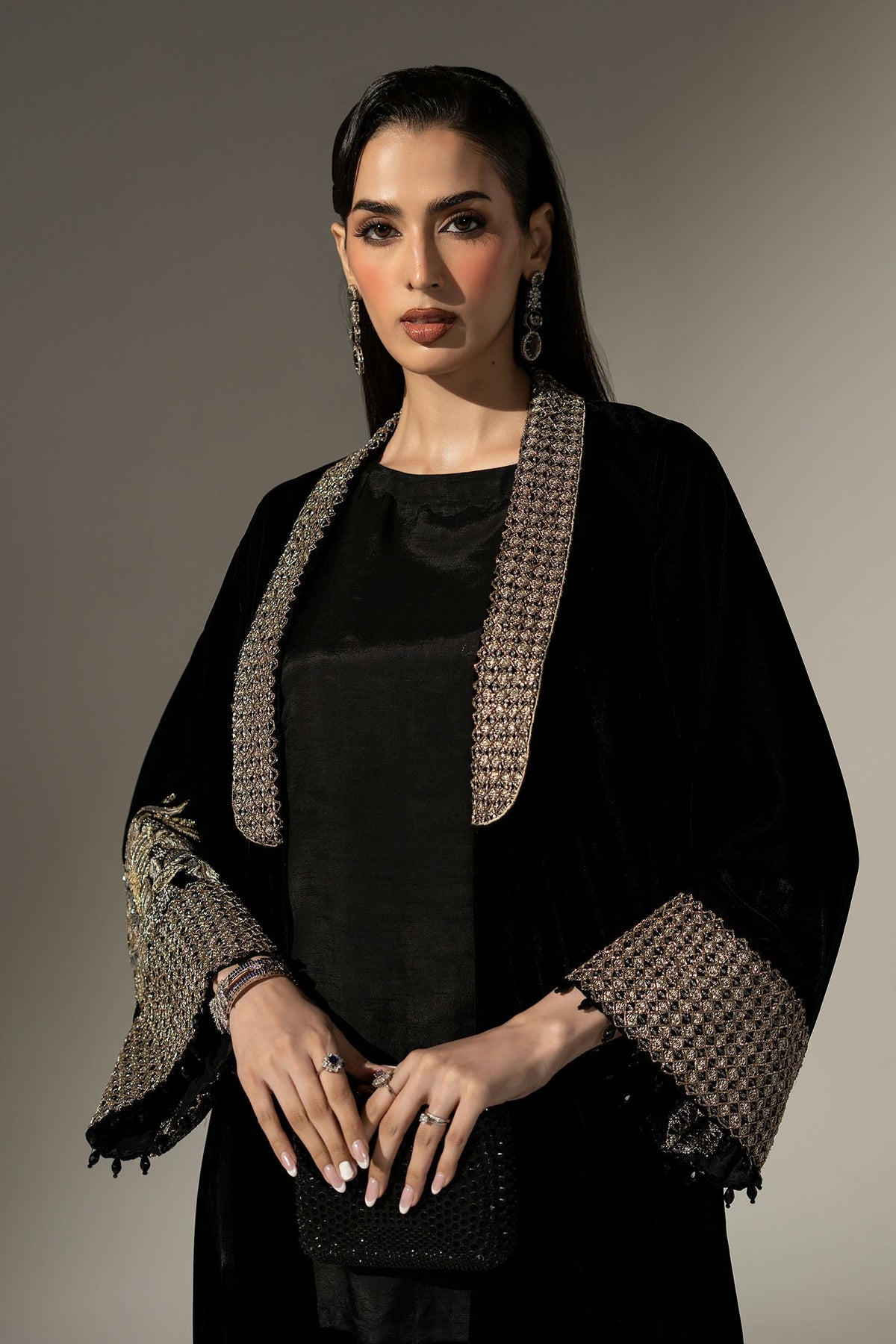 Maria.B Luxury Formals Velvet '26 - 3 Piece Embroidered Velvet Suit | SFW2638-BLK