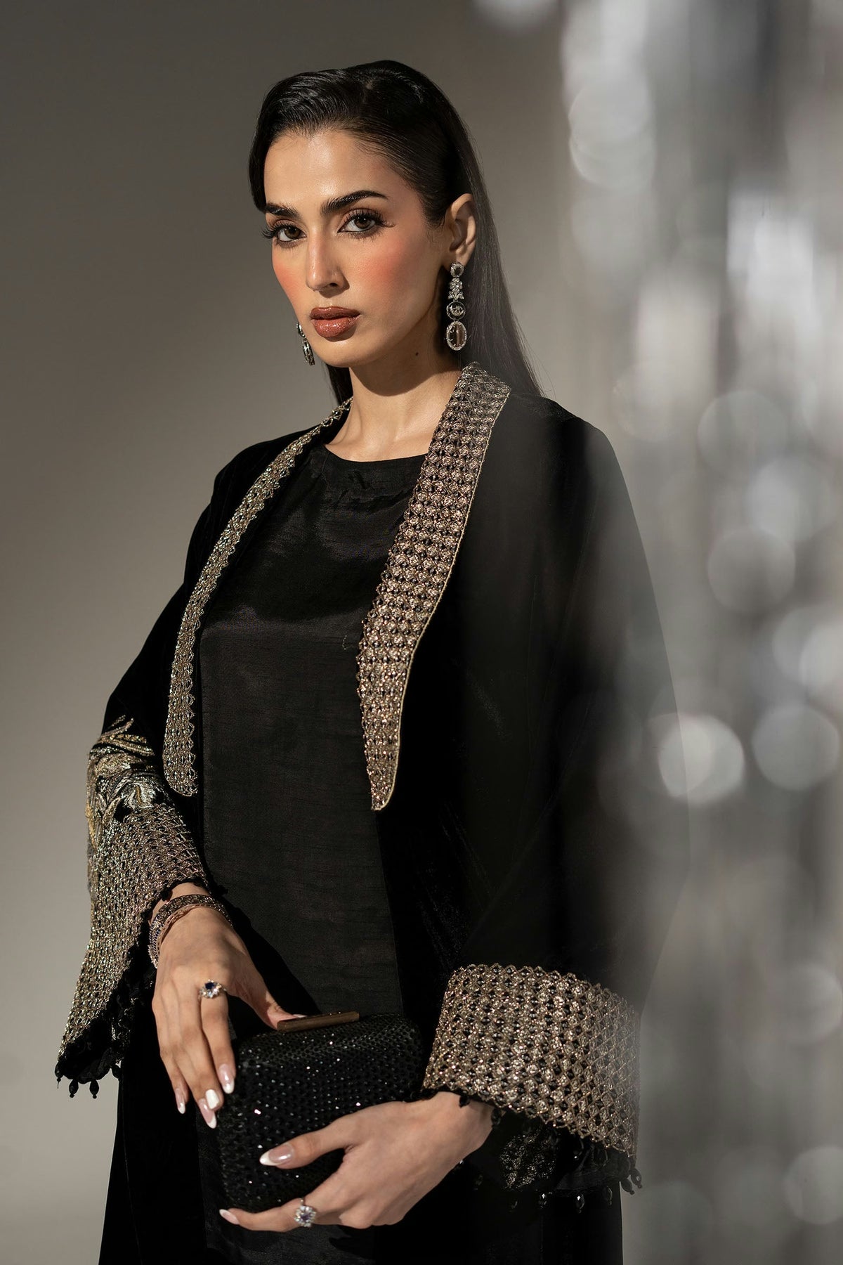 Maria.B Luxury Formals Velvet '26 - 3 Piece Embroidered Velvet Suit | SFW2638-BLK