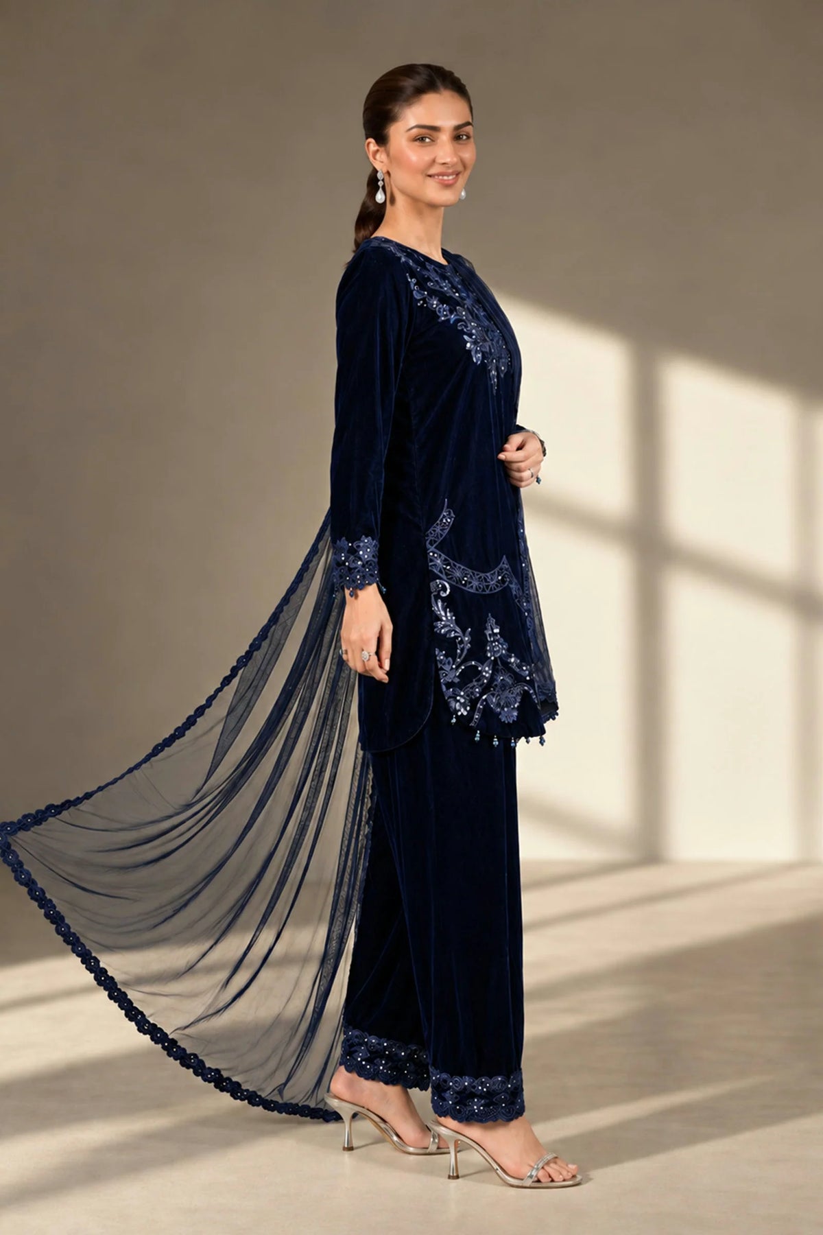 Maria.B Luxury Formals Velvet '26 - 3 Piece Embroidered Velvet Suit | SFW2642-BLU