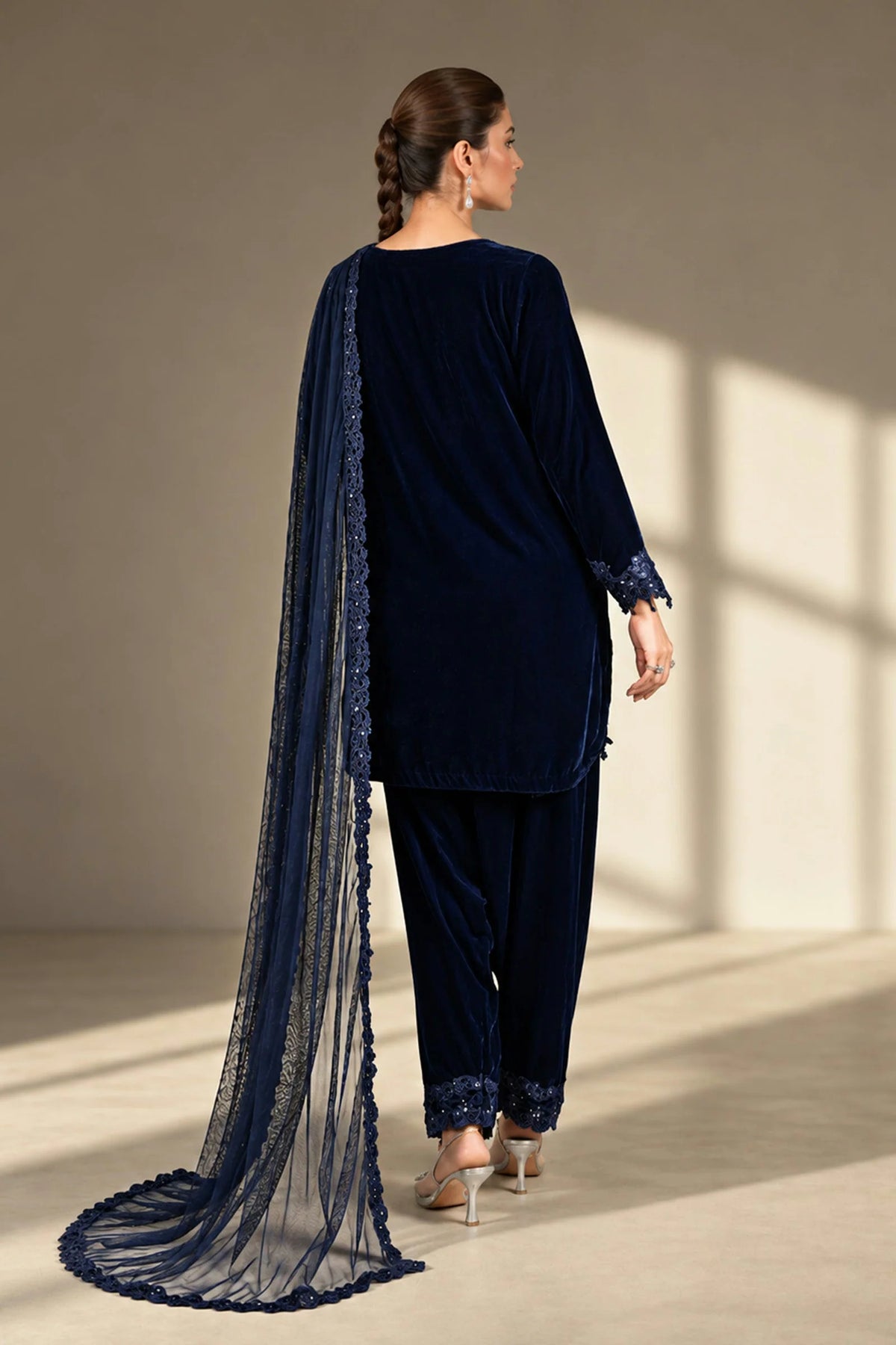 Maria.B Luxury Formals Velvet '26 - 3 Piece Embroidered Velvet Suit | SFW2642-BLU