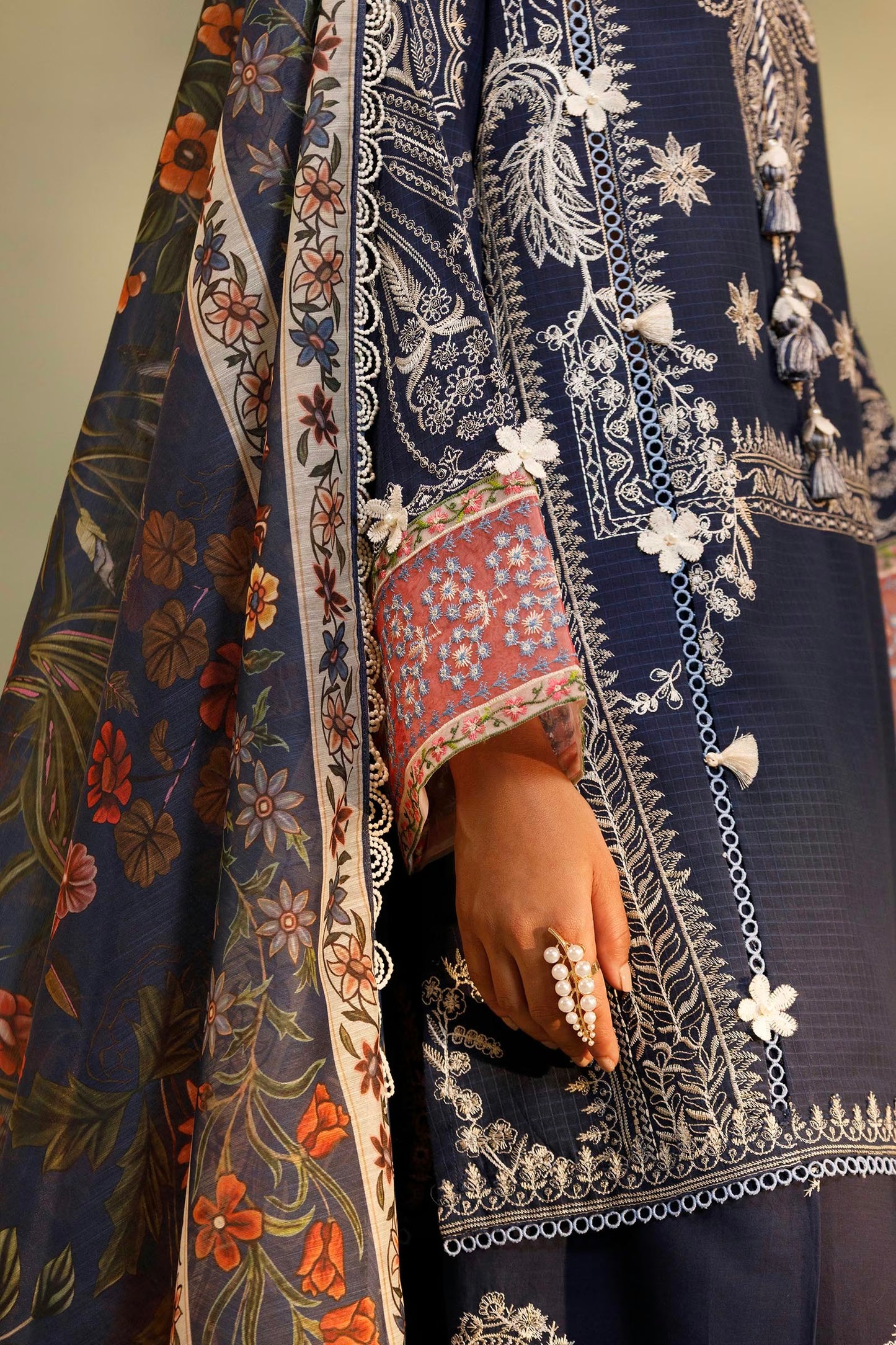 Sana Safinaz Unstitched Embroidered 3 Piece Muzlin Suit | M262-001b-ct