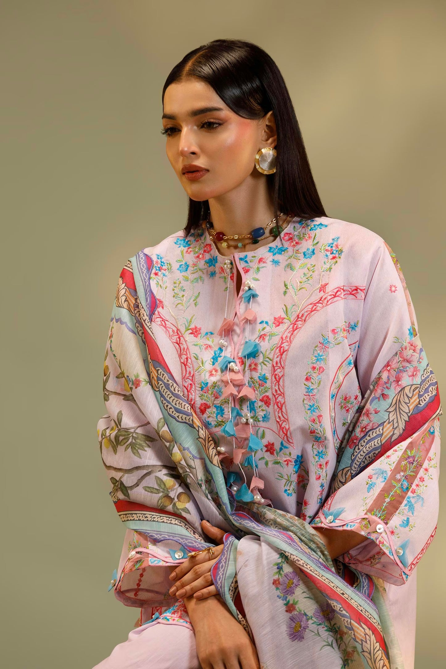 Sana Safinaz Unstitched Embroidered 3 Piece Muzlin Suit | M262-011b-dc