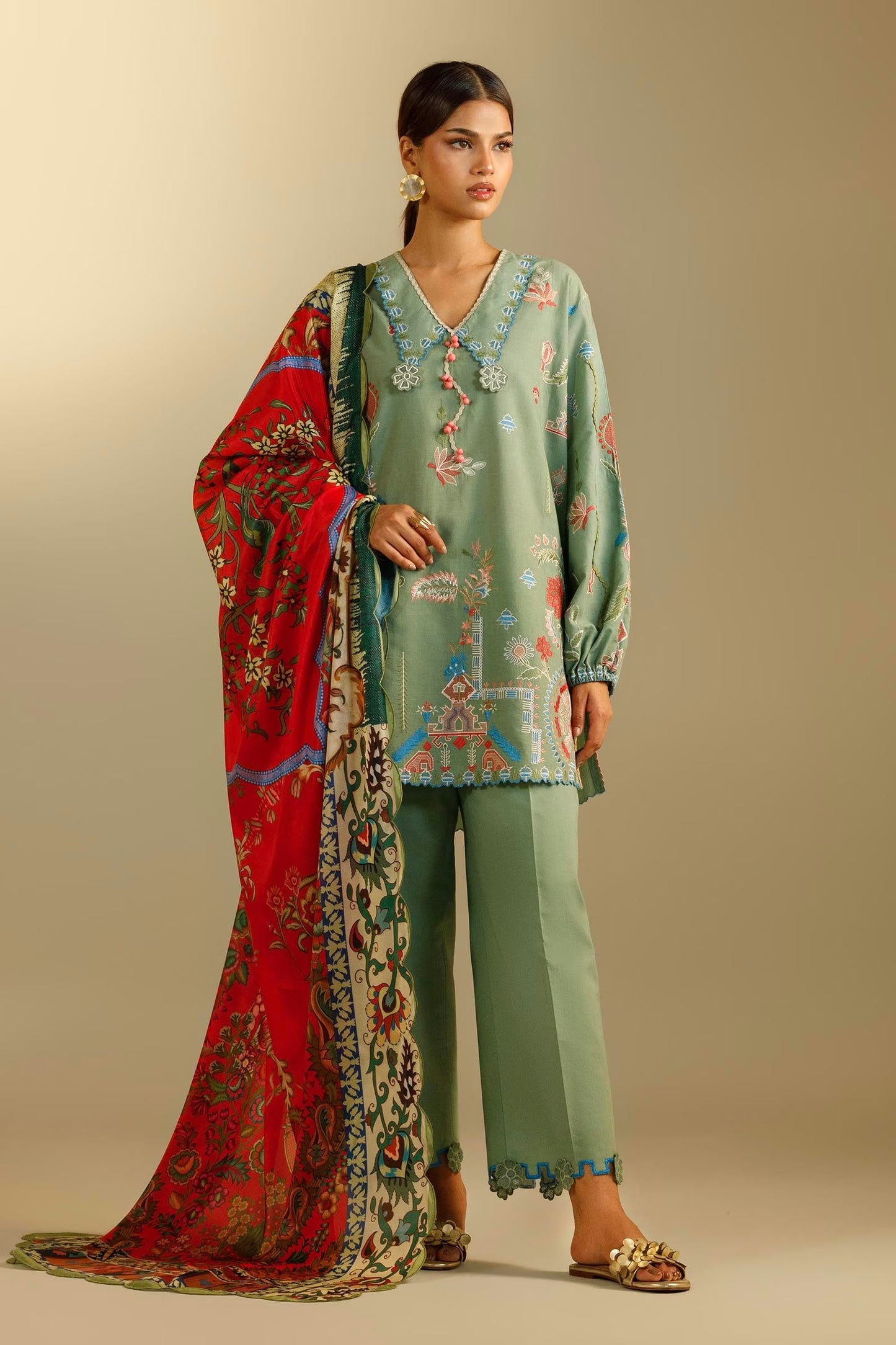 Sana Safinaz Unstitched Embroidered 3 Piece Muzlin Suit | M262-015a-cl
