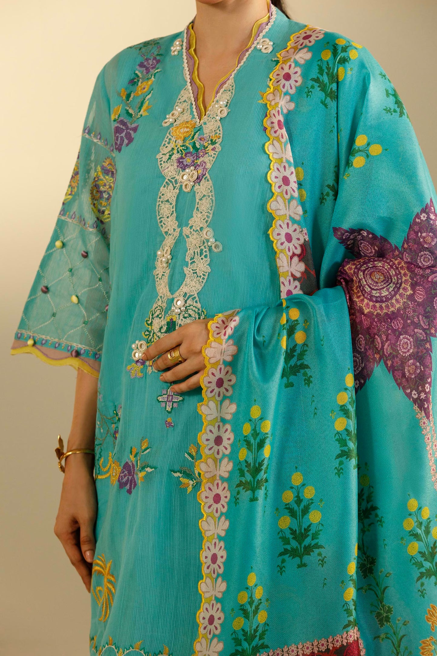Sana Safinaz Unstitched Embroidered 3 Piece Muzlin Suit | M262-019a-cv