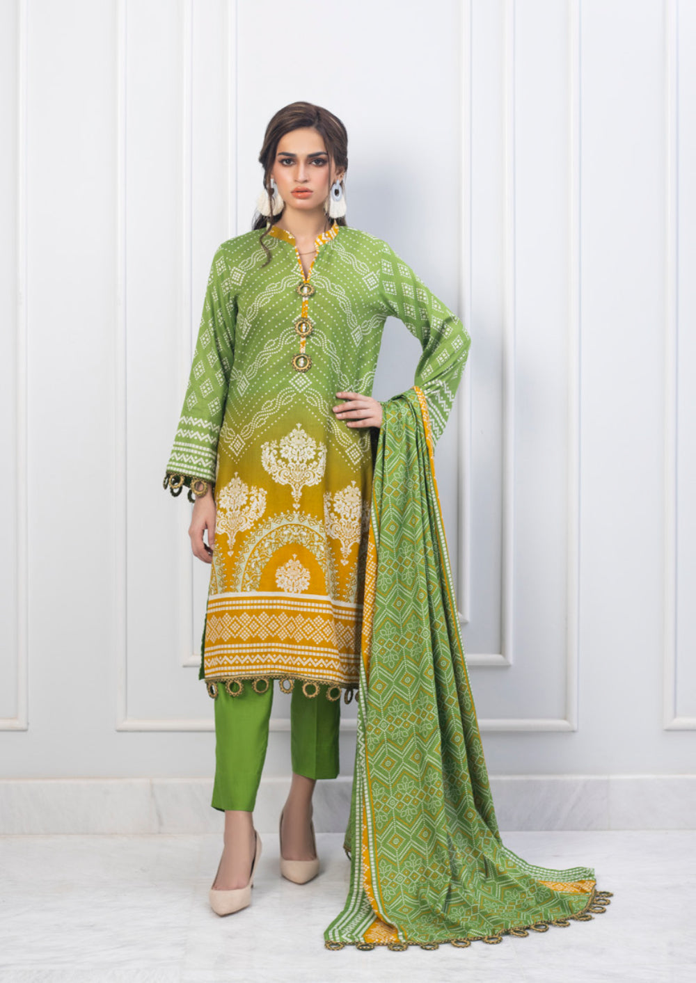Erum Misha Printed Lawn Collection Green Suit-Set