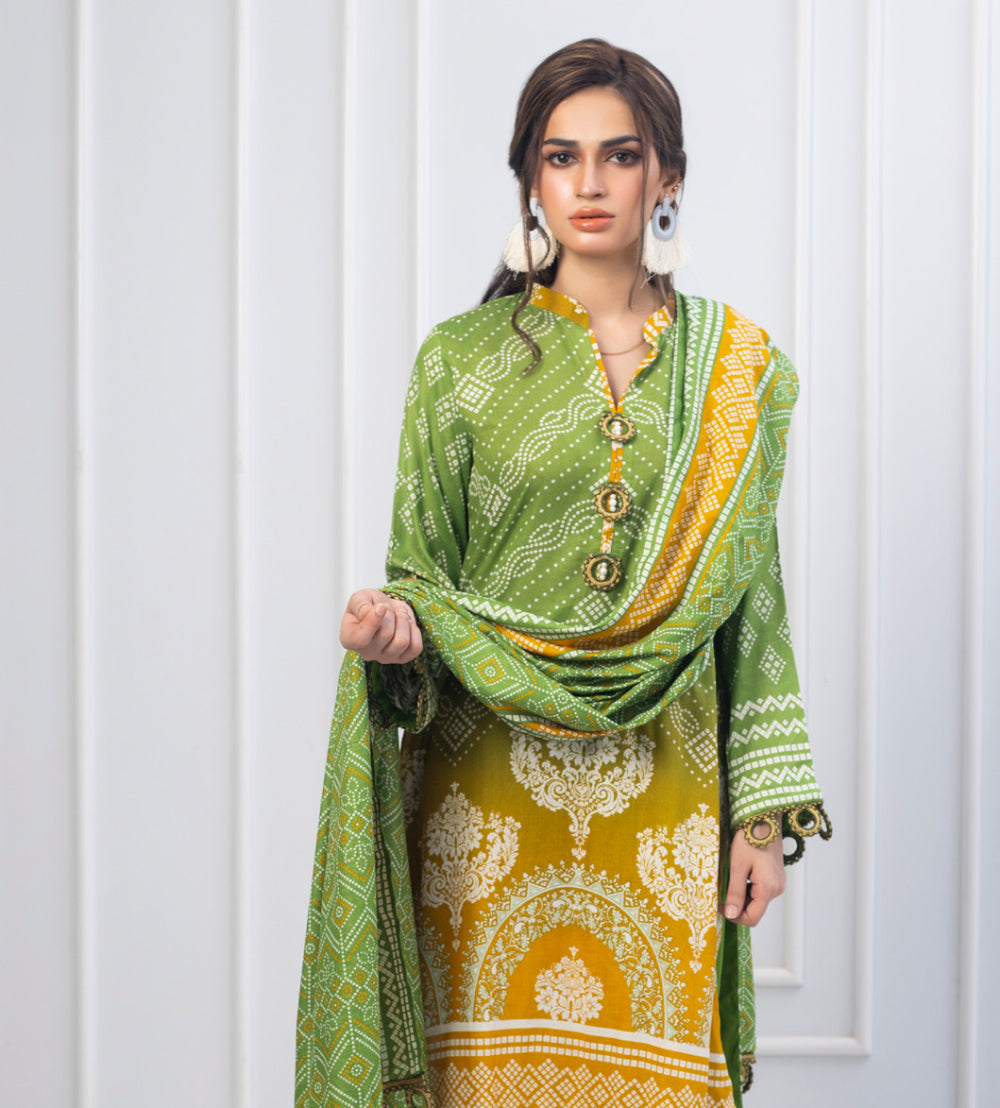 Erum Misha Printed Lawn Collection Green Suit-Set