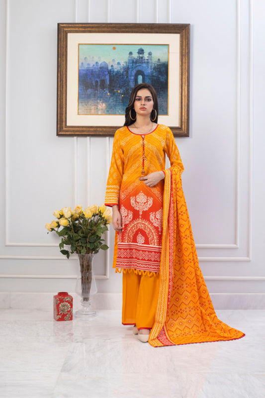 Erum Misha Printed Lawn Collection Yellow Suit-Set