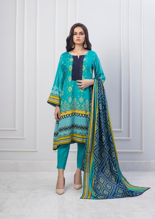 Erum Misha Printed Lawn Collection Embroidered Suit-Set